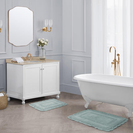 Juego de 2 alfombras de baño de ganchillo de algodón de Laura Ashley de 43x61/53x86 cm, Aqua