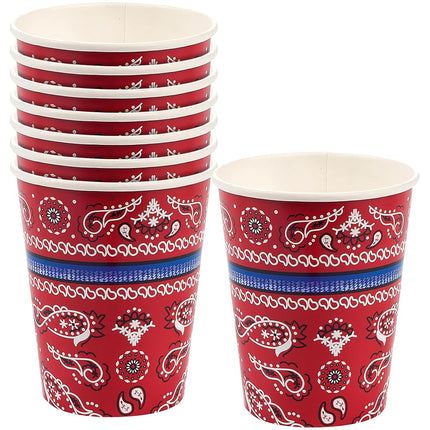 Oriental Trading Bandana Paper Cup 8-Pieces, Red
