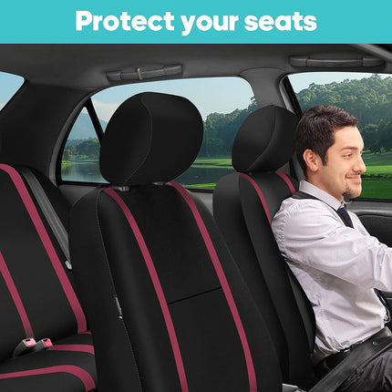FH Group FB032BURGUNDY114 Burgundy Unique Flat Cloth Car Seat Cover (w. 4 Detachable Headrests and Solid Bench)