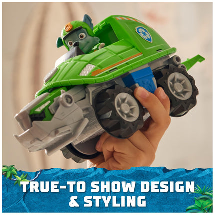 PAW Patrol Jungle Pups, Vehículo Tortuga Mordedora de Rocky, Camión de Juguete con Figura de Acción Coleccionable, Juguetes para Niños y Niñas de 3 Años en Adelante