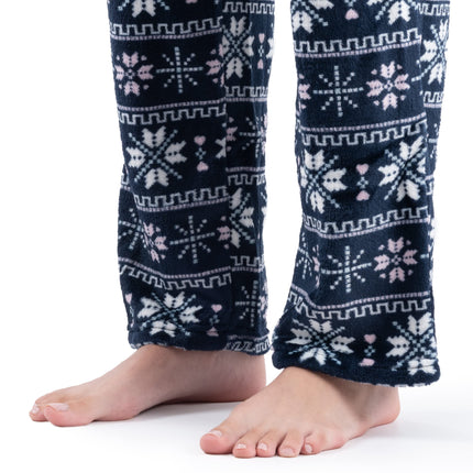 Fruit of the Loom Women's Sueded Jersey Crew Top and Fleece Pant Sleep Pyjama Set, Soft pink/fairisle, S