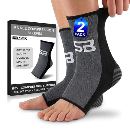 SB SOX Compression Ankle Brace (Pair) – Great Ankle Support That Stays in Place – for Sprained Ankle and Achilles Tendon Support – Perfect Ankle Sleeve for Sports, Any Use (Black/Gray, X-Large)