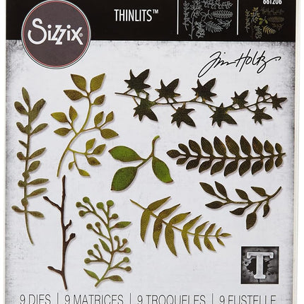 Sizzix Thinlits Dies Garden Greens by Tim Holtz 9Pk, Carbon Steel, Multi-Colour, 19.1 x 14.4 x 0.4 cm
