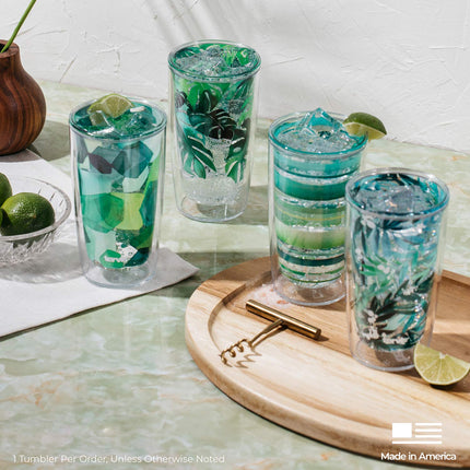 Tervis Yao Cheng Green Crystal Made in USA Double Walled Insulated Tumbler Travel Cup Keeps Drinks Cold & Hot, 16oz 4pk, Lush Mimosa