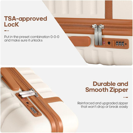 UKEIN Luggage Sets 3 Piece, Carry On Luggage 20In With Spinner Wheels,PC Hardside Suitcase Set with TSA Lock,Durable Carry On Suitcase With Travel Backpack for Men, Beige, 3 piece set (20inch
