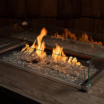 Fire Sense Fire Pit Wind Guard | Rectangle | Clear Glass | 32.5” L x 17.75” W x 6.25” H | Tempered Glass | For Propane, Gas, Fire Pits and Patio Heaters