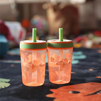 Zak Designs Unicorn Kelso 15oz Leak-Proof Toddler Straw Cups, 2-Pack