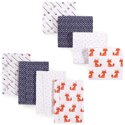 Hudson Baby Unisex Baby Cotton Flannel Burp Cloths and Receiving Blankets, 8-Piece, Foxes, One Size