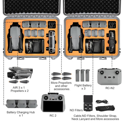 YETEETH Hard Case for DJI Air 3, Waterproof Pressure Resistant Carrying Case for DJI Air 3 Accessories - Fits DJI RC 2/RC-N2 (Included Should Strap)