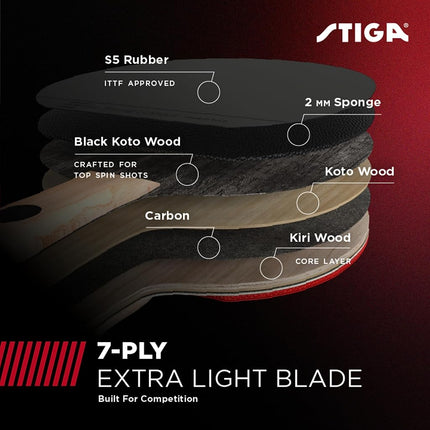 Stiga Pro Carbon Performance-Level Table Tennis Racket with Carbon Technology for Tournament Play