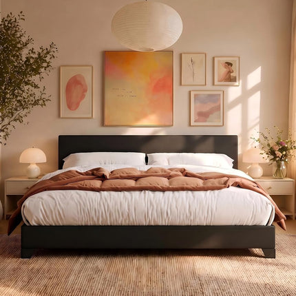 Allewie King Size Bed Frame with Adjustable Headbo