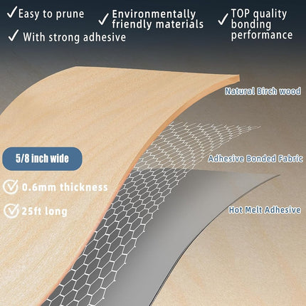 ZYJT Birch Edge Banding, 5/8 inch x 25ft roll of Veneer Edge Banding, Pre-glued Flexible Real Wood Tape for Cabinet Repair and Furniture Restoration