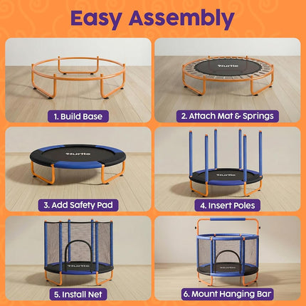 Hurtle Kids Trampoline 55 Inch with Enclosure Indoor Outdoor – Toddler Trampoline with Swing, Gymnastic Rings, Boxing Bag, Adjustable Bar 54kg Capacity for Age 3+