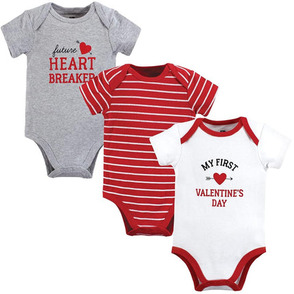 Lot de 3 bodys en coton Hudson Baby pour bébé unisexe, motif « Valentine Heartbreaker », 0-3 mois
