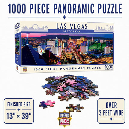 MasterPieces - Las Vegas Skyline Panoramic Jigsaw Puzzle, 1000 Pieces, Cityscape Puzzle for Adults, Fun Family Activity, Ages 14+, 13"x39"