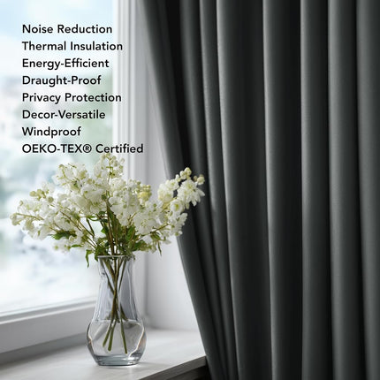 Deconovo Solid Back Tab and Rod Pocket Curtains, Thermal Insulated Blackout Window Curtains for Kitchen, 52x54 Inch, Dark Grey, 2 Panels