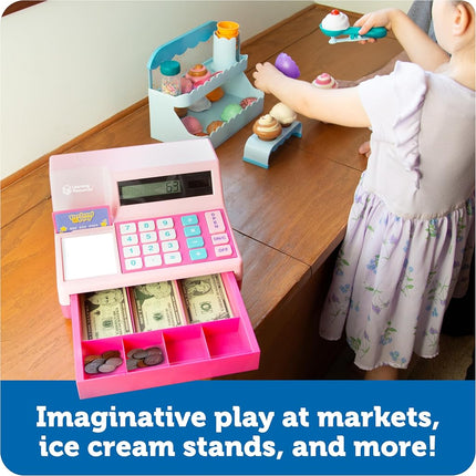 Learning Resources Pretend & Play Calculator Cash Register Pink - 73 Pieces, Ages 3+ Cash Register for Kids, Play Money for Kids, Toddlers Toys