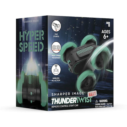 Sharper Image® Thunder Twist Rally - RC Stunt Car with Rechargeable Battery, High-Speed 360° Stunts, Double-Sided Driving, 2.4 GHz Remote Control, LED Lights, Flips & Spins Rotating Car Kids Toy Gift
