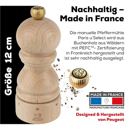 PEUGEOT - Paris u'Select 12 cm Pepper Mill - 6 Predefined Pepper Grinder Settings - Made with PEFC Certified Wood - Made in France