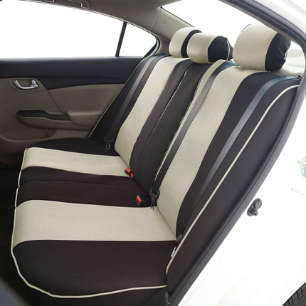 FH Group Automotive Seat Covers Edgy Piping Seat Covers FullBeige Set Interior Accessories ,Universal Fit Combo Vinyl Floor Mats Seat Covers Car for Cars and Vans Airbag and Split Rear Automotive