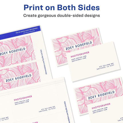 Avery Printable Business Cards with Sure Feed Technology, 2" x 3.5", White, 250 per Pack, 5 Packs, Total of 1,250 Blank Cards for Laser Printers (5371)