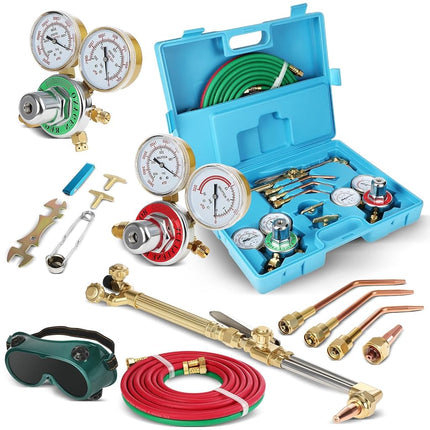 Oxygen Torch Kit Acetylene Oxygen Torch Kit Professional Soldering Kit Gas Welding Kits Portable Oxygen Acetylene Welder with Nozzles Check Valves Regulator