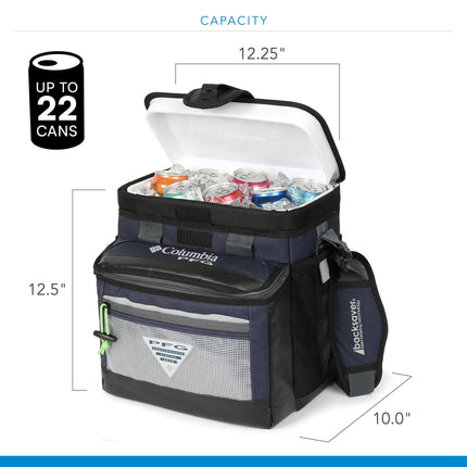 Glacière thermique Columbia PFG Thermal Pack Cooler - 22 canettes, sans fermeture éclair, corps rigide avec isolation haute performance ThermaCool, doublure HardBody et SmartShelf - Bleu marine