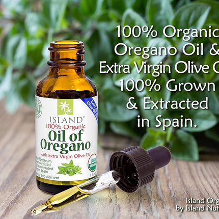 Island Nutrition Oil of Oregano Organic Liquid Drops - with Olive Oil - USDA-Certified Organic (1 oz)