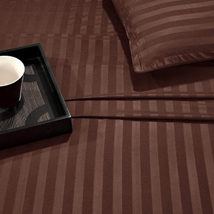 Elegant Comfort Luxury Soft Bed Sheets Dobby Stripe 1500 Thread Count Percale Egyptian Quality Softness Wrinkle and Fade Resistant (6-Piece) Bedding Set, California King, Espresso Brown
