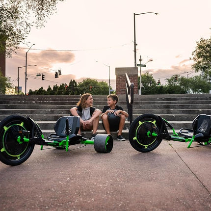 Huffy Green Machine 20 Inch Drift Trike, Sleek Ergonomic Design, Adjustable Seat, Durable Steel Frame, Easy to Operate, Drift Trike for Kids Ages 8+, LED Light Accents, Coaster Brake, Green and Black