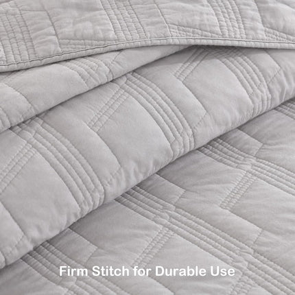 HORIMOTE HOME 100% Cotton Quilt Set King Size, Light Grey Pre-Washed Bedspread Coverlet Set, Cozy Lightweight Stitching Decorative Bedding Cover with 2 Shams in Geometric Pattern for All Season