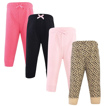 Hudson Baby Baby Girls' Quilted Jogger Pants 4pk, Leopard, 0-3 Months