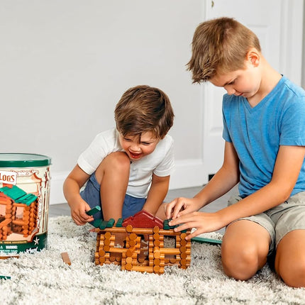 Lincoln Logs | Lincoln Logs 100th Anniversary Tin | Educational Toys for Kids, 111 Piece STEM Learning Kit, Engineering Construction for Kids Aged 8+ | Basic Fun 00854, Brown