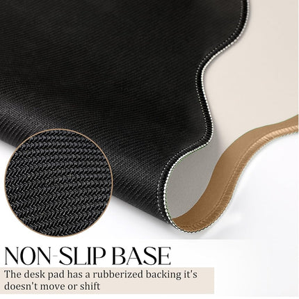 Hahafelt Scalloped Desk Mat Large Scalloped Piping Cute Desk Mat Aesthetic Preppy Table Pad Large Nonslip Pad with Edge Stitching Waterproof Gaming(Beige,31.5 x 15.75 Inches)