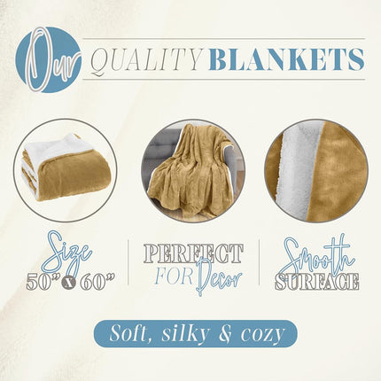 Manta reversible Elegante Confort, de sherpa lisa, manta para todas las estaciones - supersuave, cómoda y de felpa - manta decorativa, perfecta para descansar, 50 x 60 pulgadas, manta de sherpa dorada