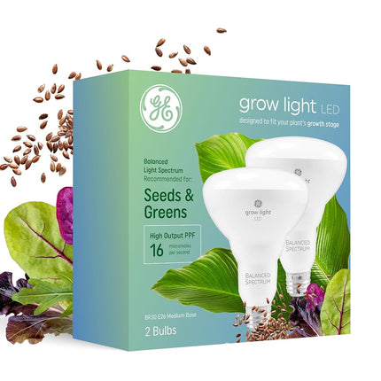 GE Lighting Grow Light for Plants, LED Light Bulb for Seeds and Greens with Balanced Light Spectrum, BR30 Floodlight (2 Pack)