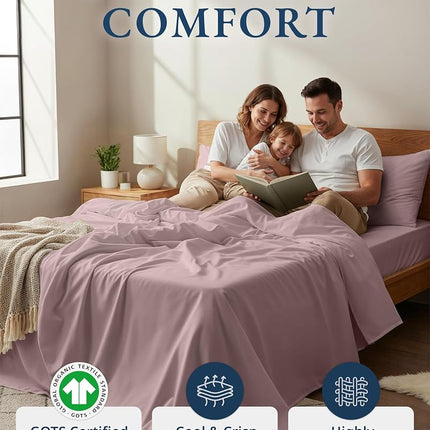 LANE LINEN 100% Organic Cotton California King Sheets Set, 4-Piece Pure Organic Cotton Long Staple Percale Weave Ultra Soft Best Bedding Sheets for Bed, Breathable, Fits Mattress Upto 15" Deep - White