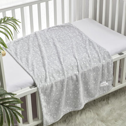 CREVENT 2Pcs 76x102cm Cute Cozy Fluffy Warm Baby Blankets for Infants Toddlers' Bedding Crib Cot Stroller - Grey Cloud + Crown