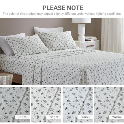Sleep Philosophy True North Flannel Sheets King Size, Cozy 100% Cotton Flannel Bed Sheets, Ultra Soft Cute Sheet Set, Novelty Print Themed Cold Weather Warm Bedding Set, Black Snowflakes, 4 Piece
