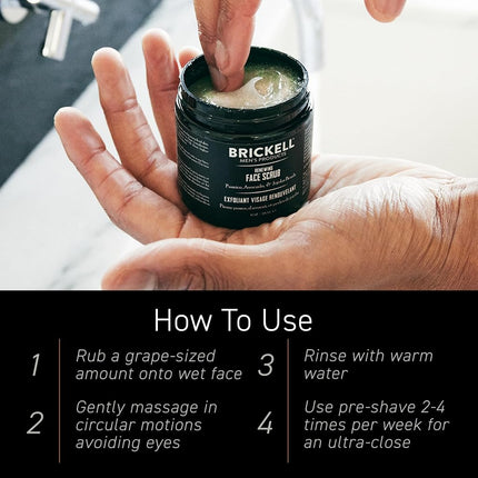 Brickell Men's Renewing Face Scrub for Men, Natural and Organic Deep Exfoliating Facial Scrub Formulated with Jojoba Beads, Coffee Extract and Pumice, 4 Ounce, Scented