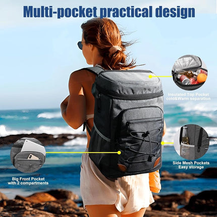 Backpack Cooler Insulated Leakproof, Soft 36 Can Cooler Backpack Gray