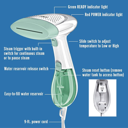 Conair Handheld Garment Steamer for Clothes, ExtremeSteam 1200W, Portable Handheld Design, White/Light Green, 14.478 cms (L) x 19.812 cms (W) x 32.766 cms (H)