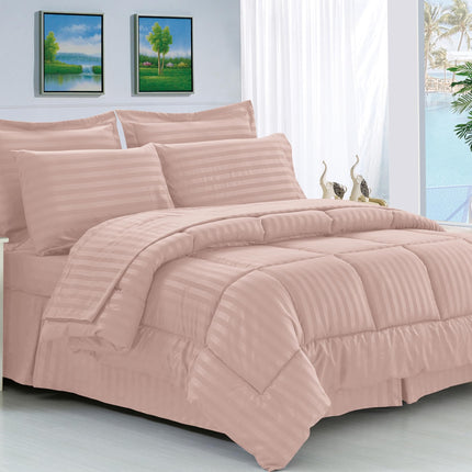 Elegant Comfort Silky Soft 8-Piece Dobby Stripe Be