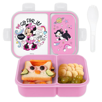 Disney Bento Box– Leak-Proof Kids Lunch Box with Divided Compartments & Detachable Spork - Mickey & Minnie, Stitch, & Winnie the Pooh BPA Free Toddler Bento Box