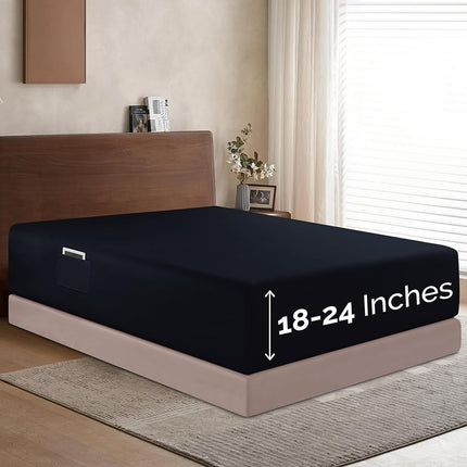 Elegant Comfort 1500 Premium Hotel Quality 18-24 Inches Deep - Extra Deep Pocket Single Fitted Sheet for High Mattress, Luxury and Softest, Smart Pocket - Wrinkle Free, Full, Black
