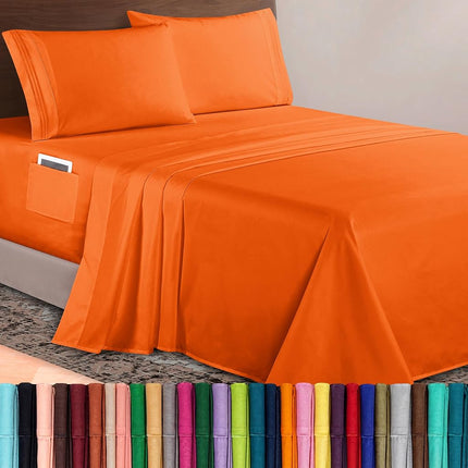 Elegant Comfort Luxurious 1500 Premium Hotel Quality Microfiber 4-Piece Sheet Set, 18-24 Inches Deep - Extra Deep Pocket Sheets - Ultra Soft 4PC Deep Pocket Sheets, King, Orange