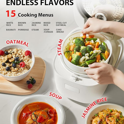 TOSHIBA 6 Cup Uncooked Rice Cooker, LCD Display with 15 Cooking Functions, 3D Heating Technology, 24-Hour Delay Timer and Auto Keep Warm, Inner Pot