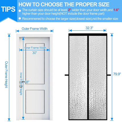 RELIANCER Magnetic Thermal Insulated Door Curtain,Waterproof EVA Door Cover,Fit Doors Size Up to 32"x82",Temperature Protection Insulated Doorway Curtain Partition,Patio Self-Closing Doors Net Screen