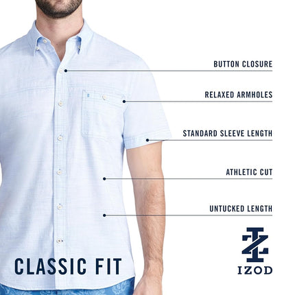 IZOD Men's Saltwater Dockside Short Sleeve Button Down Shirt, Peony Chambray, S