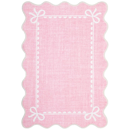 GarveeHome Scalloped Entryway Rug 2x3 Washable Front Door Bow Rug, Pink